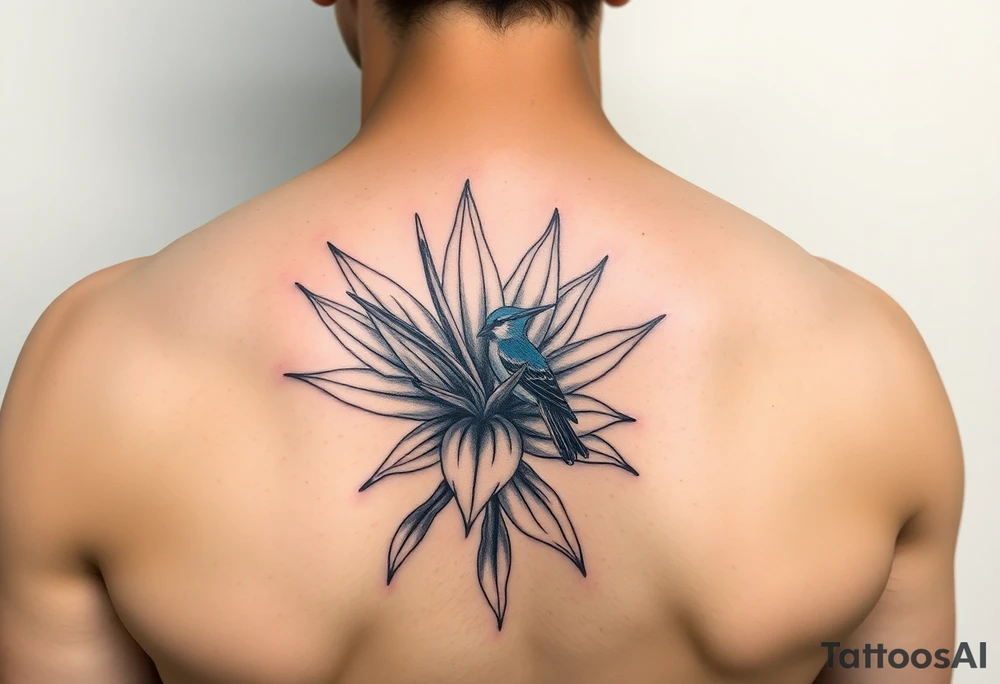 Bird of paradise flower with blue bird tattoo idea