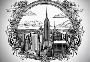 NYC skyline surrounded by the island of cuba tattoo idea