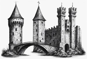 a short, completely horizontal bridge linking the top of two medieval towers together tattoo idea