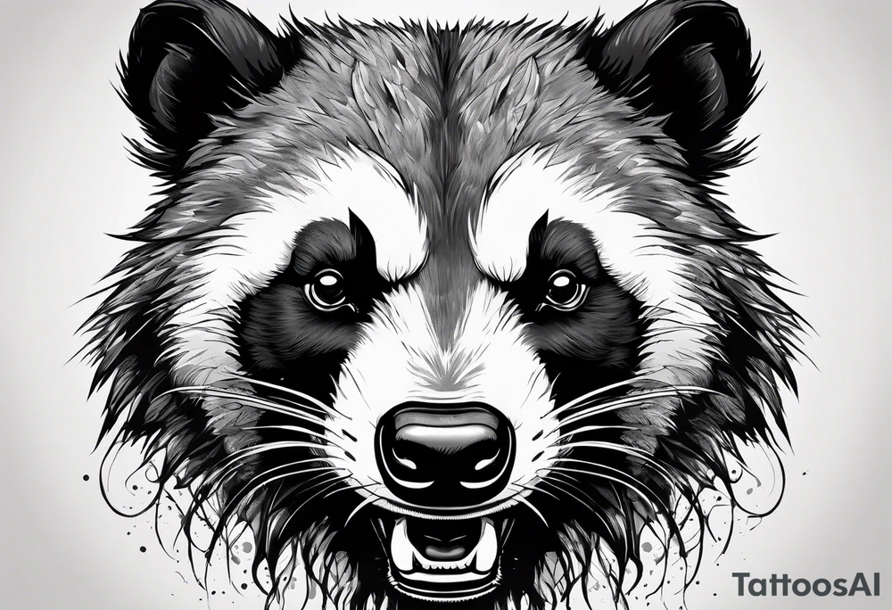 aggressive full and all body and killer face badger/wolverine with cute smile long nails and he attacks like a gladiator tattoo idea