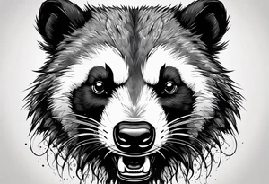 aggressive full and all body and killer face badger/wolverine with cute smile long nails and he attacks like a gladiator tattoo idea