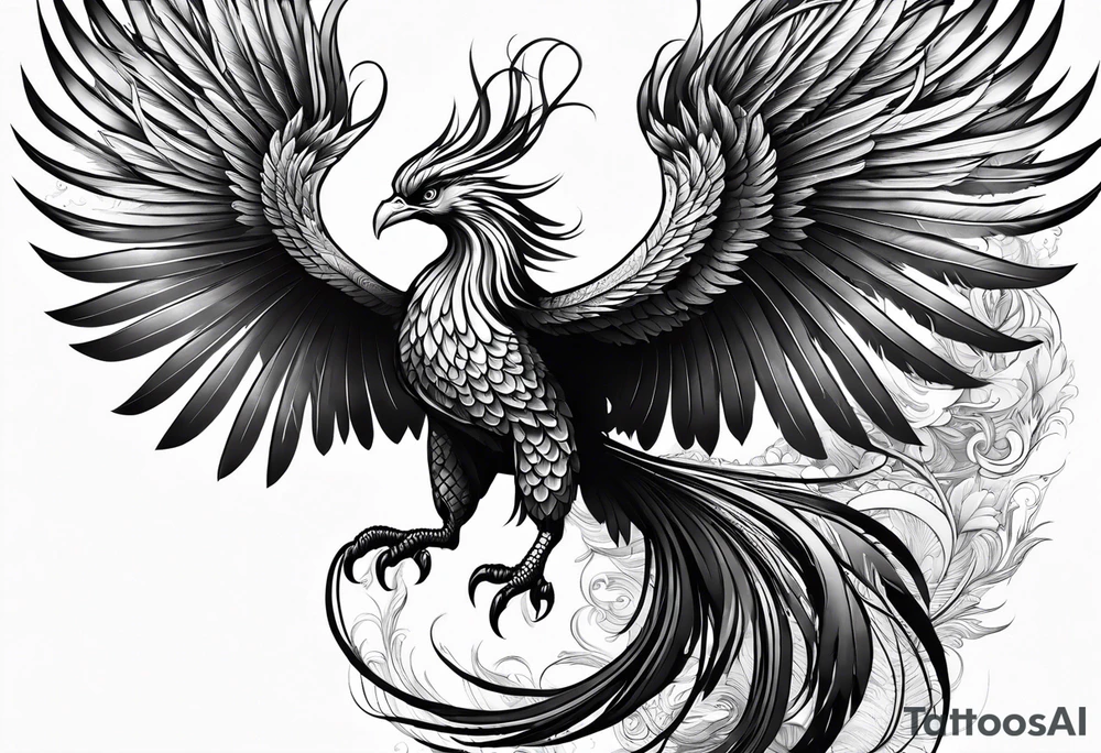 asian elegant long feathered phoenix
with a long neck, with short wings tattoo idea
