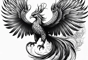 asian elegant long feathered phoenix
with a long neck, with short wings tattoo idea