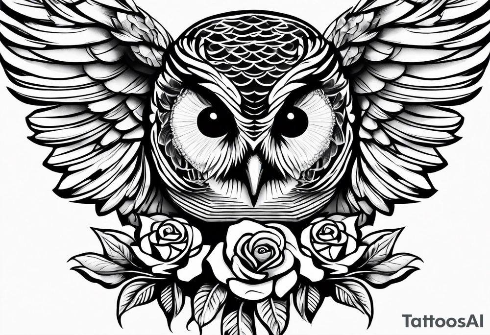 Barred owl with a rose tattoo idea