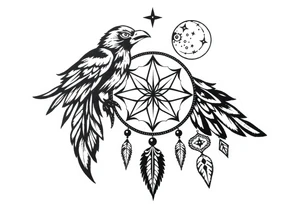 Raven dream catcher milky way moon shooting star tattoo idea