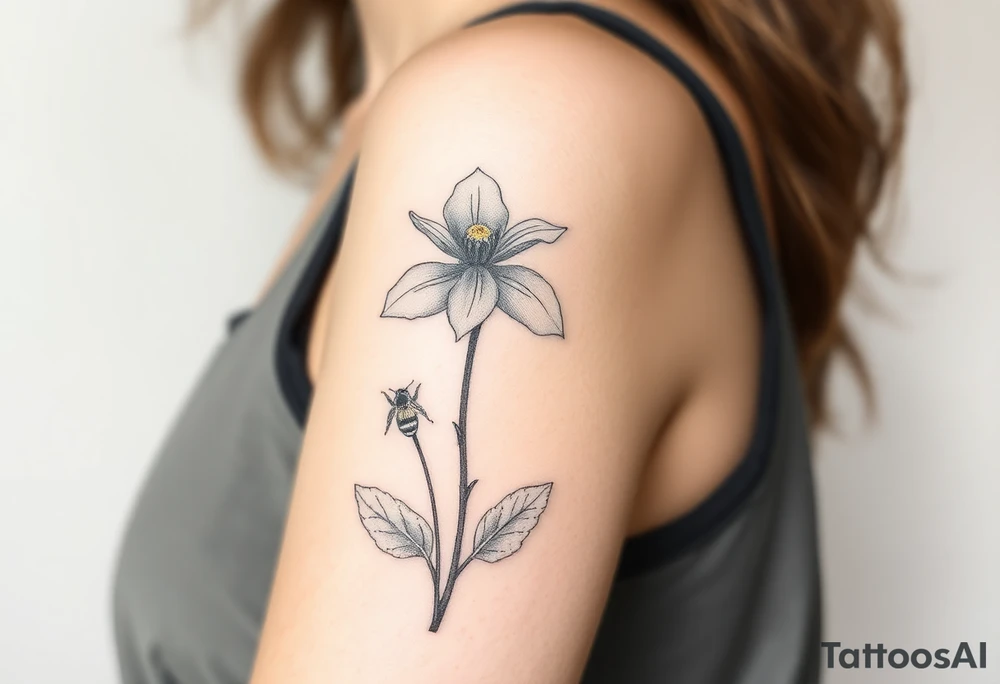 Trillium ovata with a bumble bee hovering near it tattoo idea
