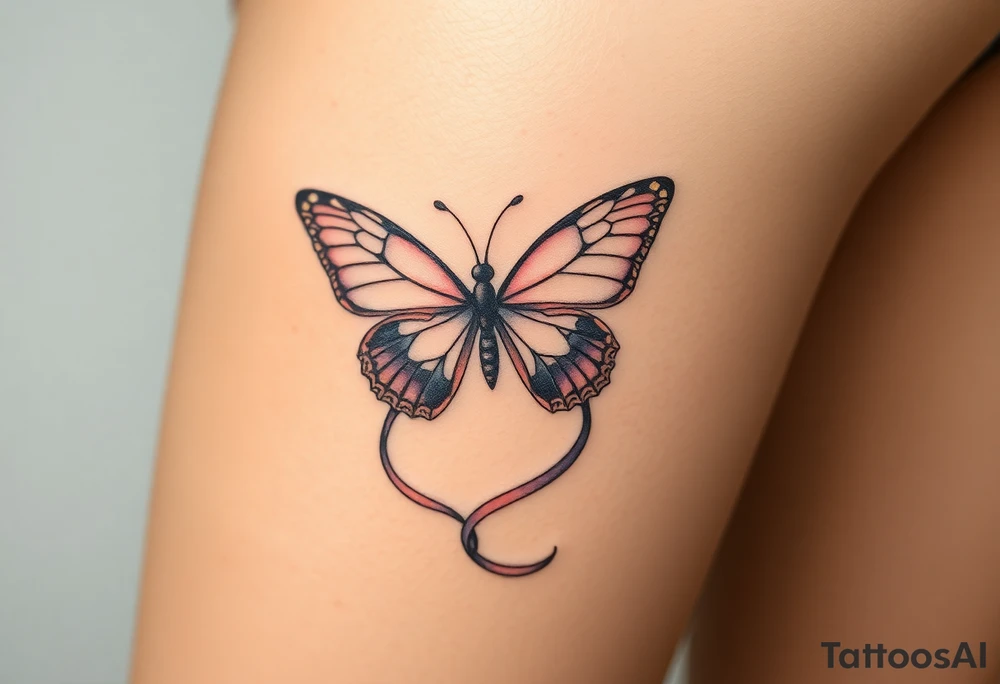 ethereal butterfly with flowing silk ribbons in moonlight tattoo idea