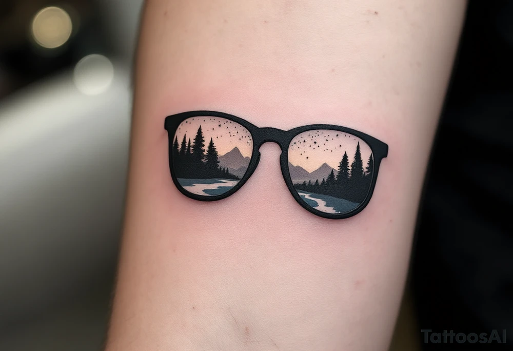 Landscape Reflecting Glasses
You can use the lenses of your glasses to depict a beautiful landscape, such as a sunset, a starry sky, or a cityscape, symbolizing the world that you can now see clearly. tattoo idea
