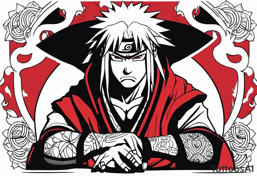 Jiraiya from naruto with red tattoo tattoo idea