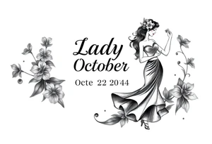 the date October 22, 2024. With the name ‘Lady’. salsa music and dancing elements. tattoo idea