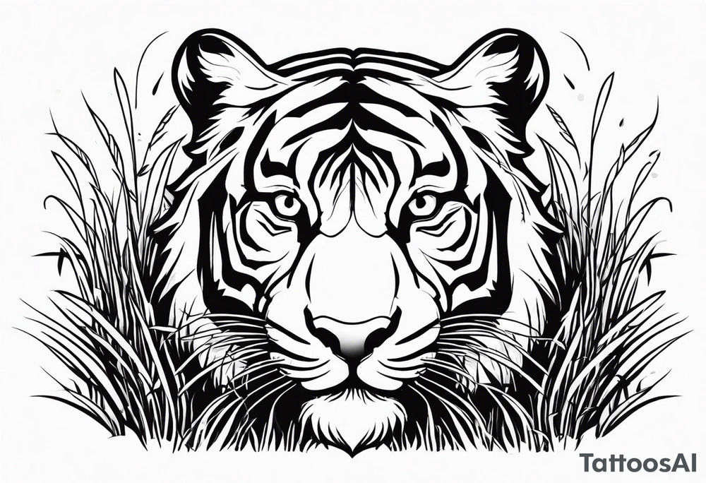 hungry tiger hiding in the grass tattoo idea