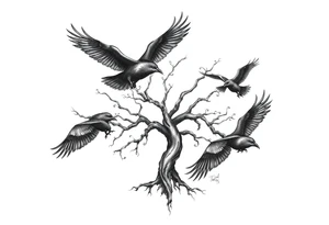 Irish family tree with 3 flying ravens tattoo idea