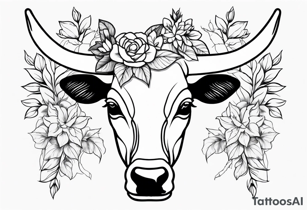 floral steer head bones tattoo idea