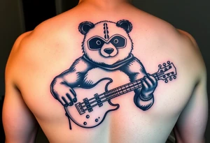 Luchador panda holding a broken bass guitar and the word creeper tattoo idea