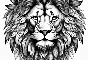 Powerful lion and feathers tattoo idea