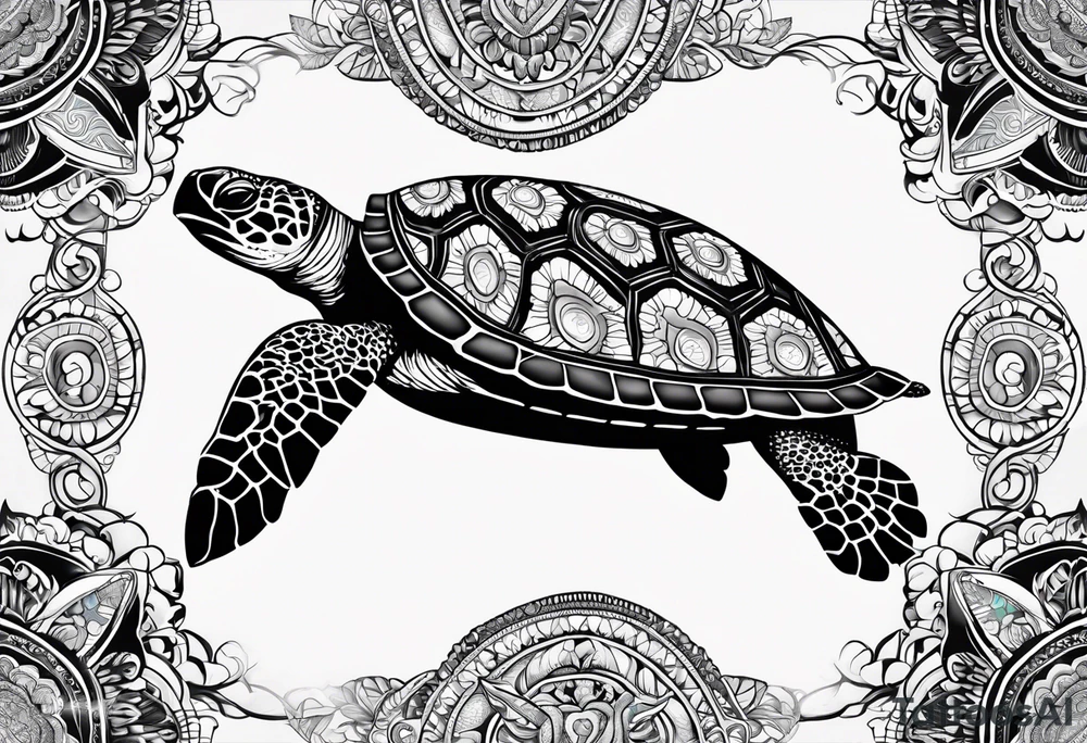 siple turtle with mandala shell tattoo idea