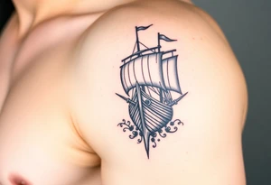 viking ship frontal, sea tattoo idea