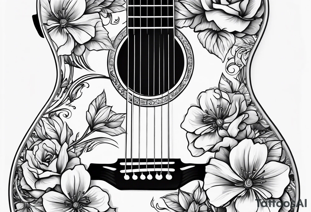 Guitar with flowers growing off the side tattoo idea