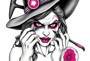 Evil Witch young woman putting scary make up on tattoo idea