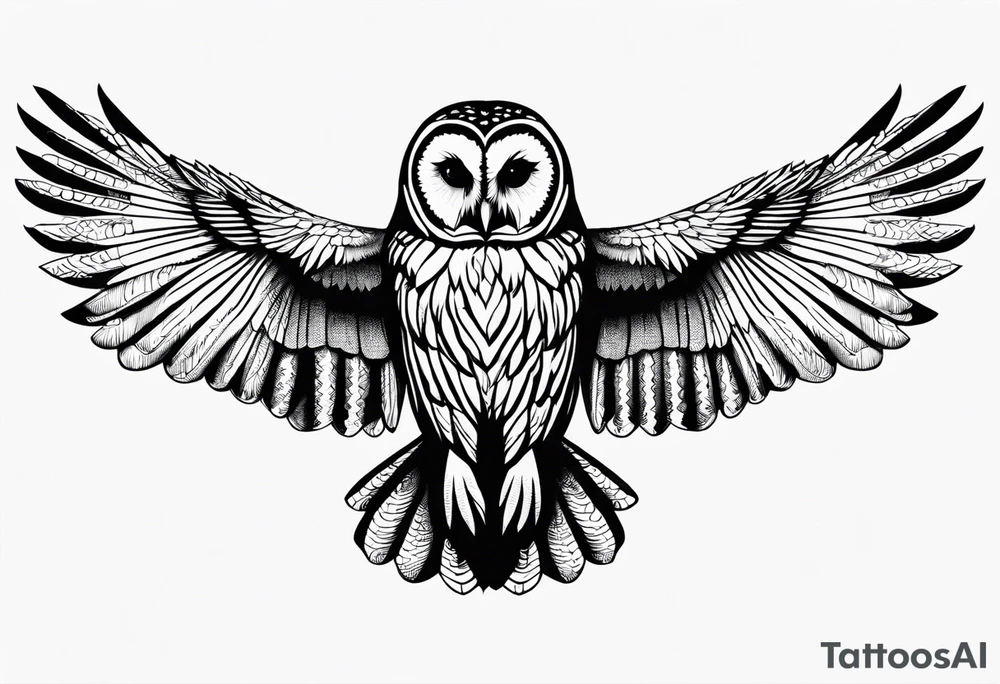 barred owl wings outstretched with a snake in its feet tattoo idea