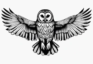 barred owl wings outstretched with a snake in its feet tattoo idea