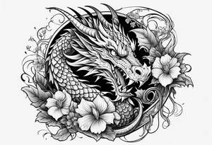 Dragon on forearm with vines and flowers tattoo idea