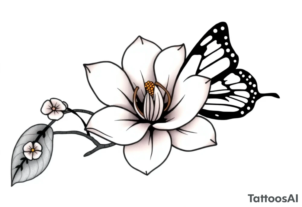 Magnolia flower, butterfly tattoo idea