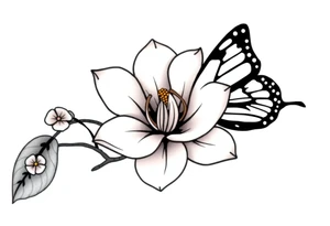 Magnolia flower, butterfly tattoo idea