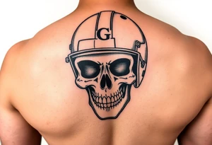Skull wearing football helmet with initials GG tattoo idea