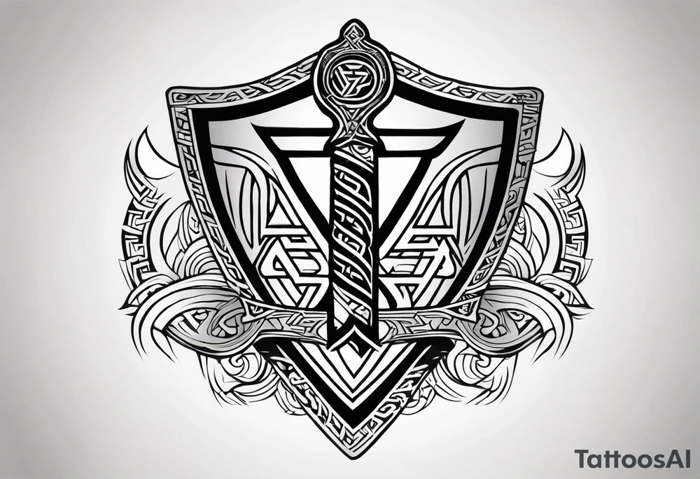 Valhalla sword shield axe Valknut  tribal tattoo idea