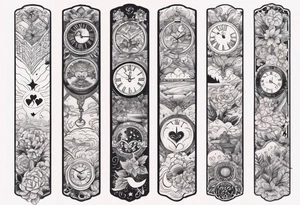 sleeve tattoo to contain the symbols family , love, health, time, money , happines tattoo idea