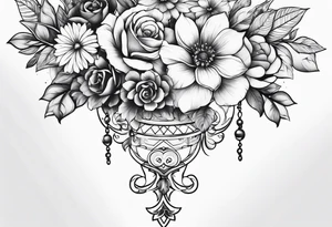 Flower Bouquet on outer upper arm with fill in around it tattoo idea