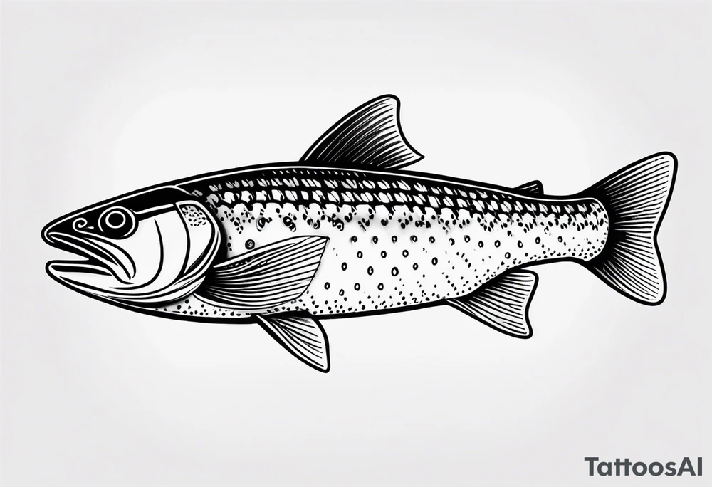 A small tattoo with a shaded trout 
 drawn with fine lines. tattoo idea