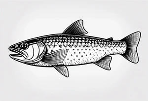 A small tattoo with a shaded trout 
 drawn with fine lines. tattoo idea