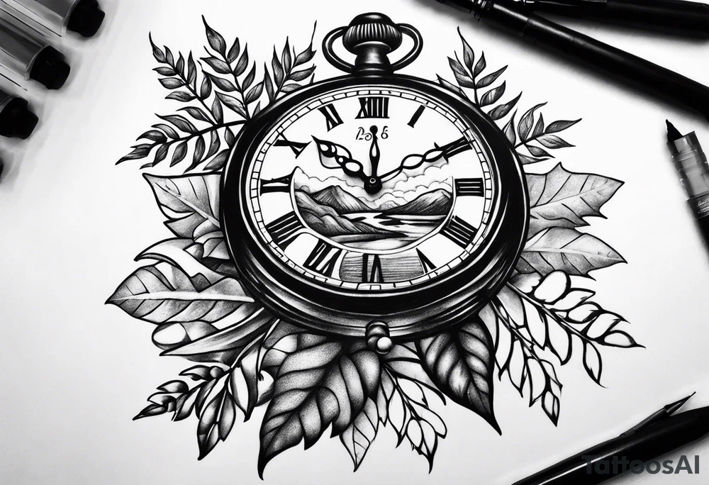 Rowan tree and 2 clocks tattoo idea