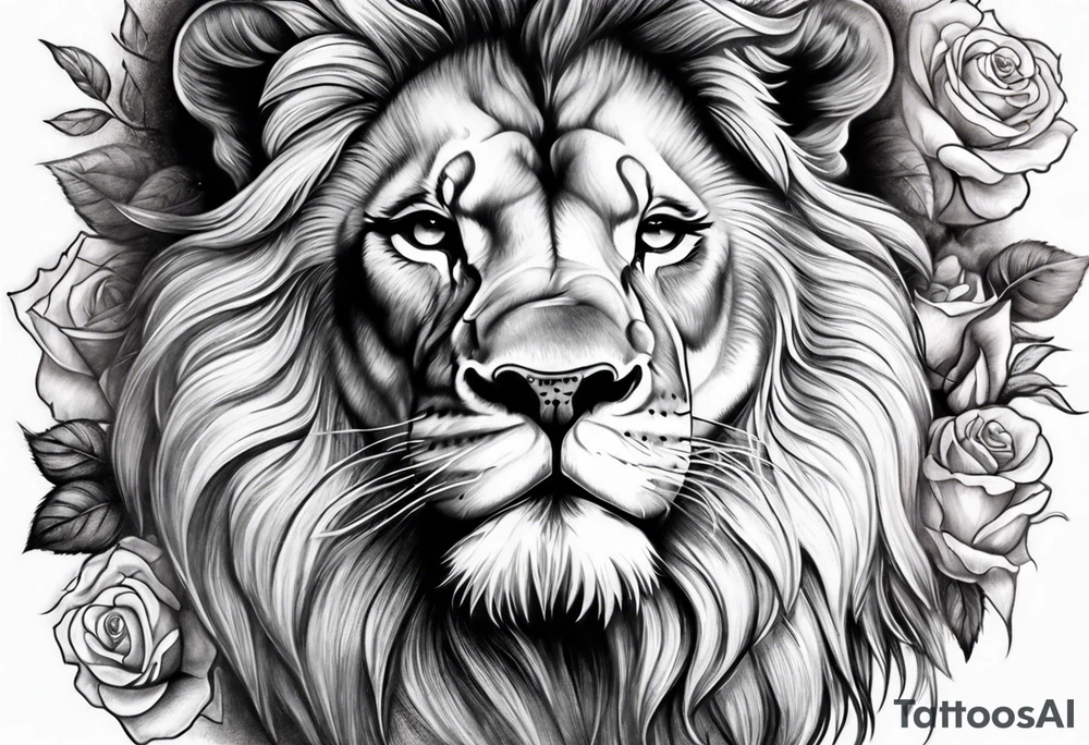 Shoulder lion and rose tattoo idea