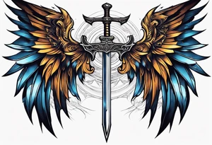 Sword with cyber sigilism wings tattoo idea