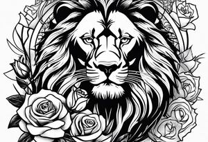 Lion with roses & spiders with stars tattoo idea