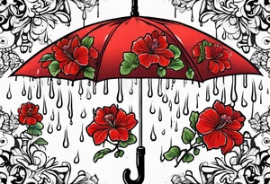 Upside down Umbrella with red geraniums with rain tattoo idea