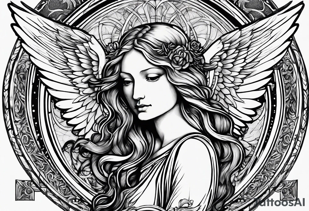 an angel woodcut in the style of Albrecht Dürer tattoo idea