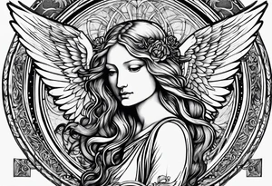 an angel woodcut in the style of Albrecht Dürer tattoo idea