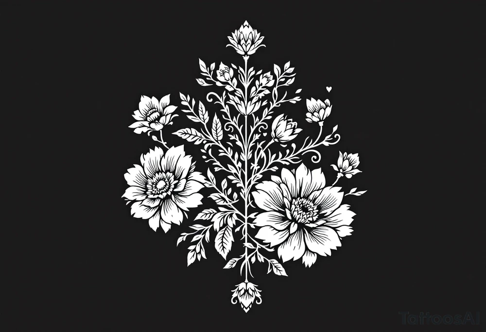 flowers, heart and butterfly tattoo idea