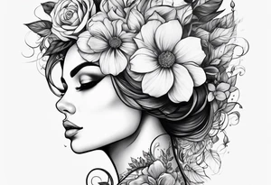 woman with flower growth out of her head tattoo idea