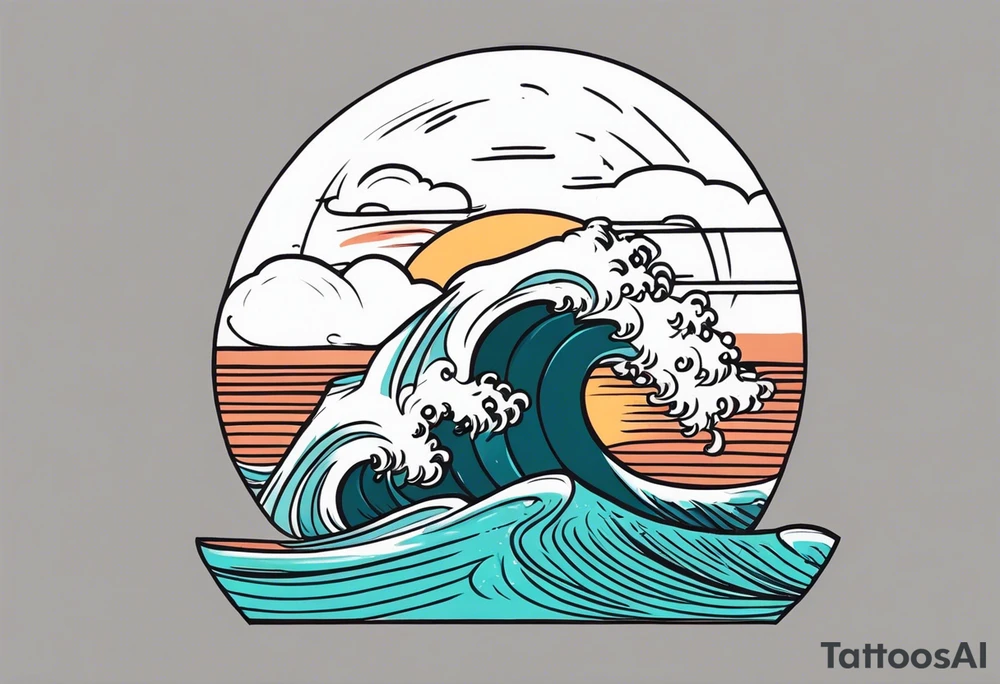 american traditional waves flat tattoo idea