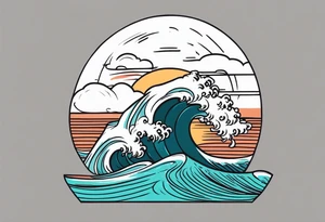 american traditional waves flat tattoo idea