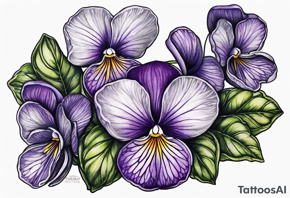 Violets in full color tattoo idea