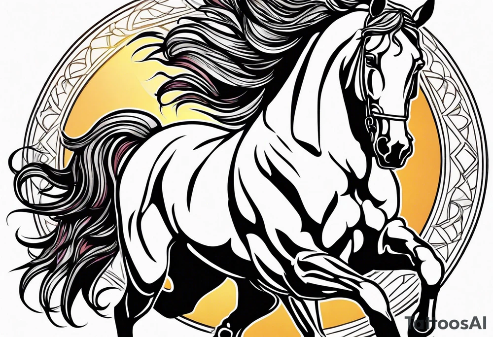 horse with racetrack and sun tattoo idea