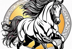 horse with racetrack and sun tattoo idea