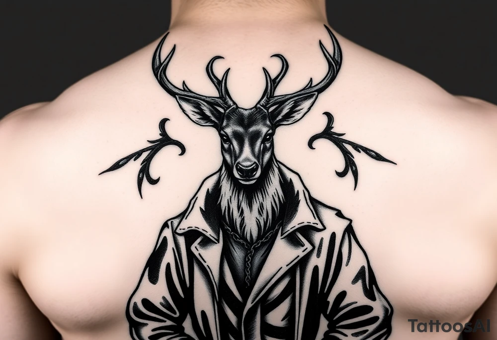 deer wearing wizards clothes tattoo idea