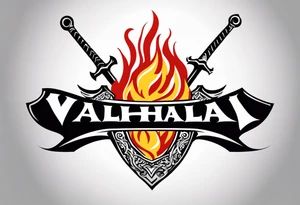 Valhalla on  fire shield sword tattoo idea
